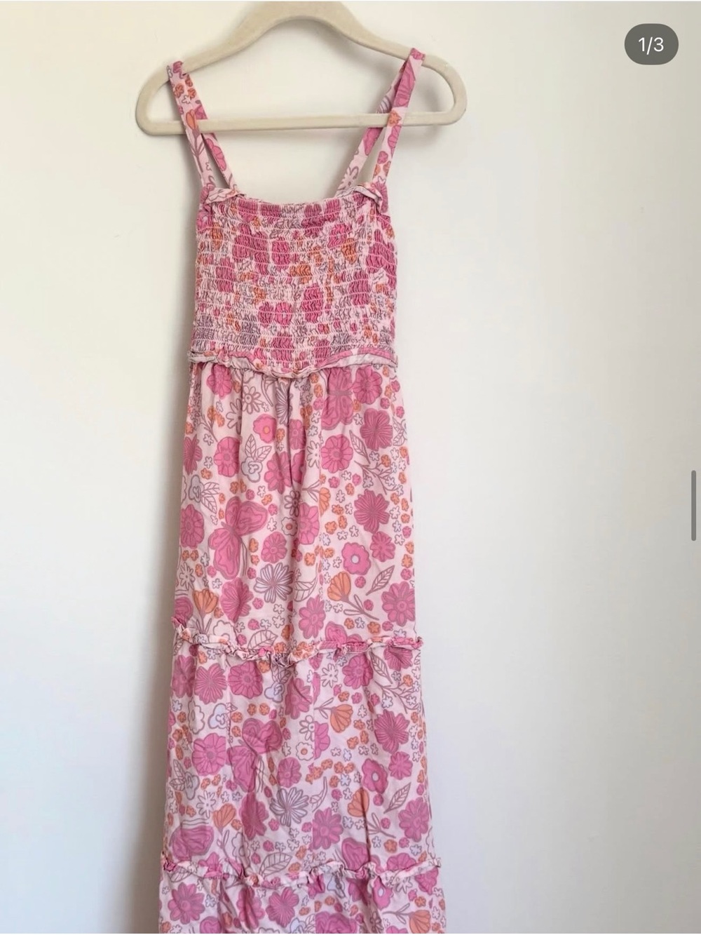Cat & Jack Girls Pink Floral Smocked Sundress (Size 6/7)